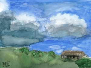Una casa bajo nubes de tormenta de Tim Hoinkis