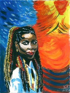 Mujer con trenzas de colores de Tim Hoinkis