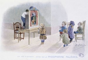 Juegos infantiles: marionetas (¿Guignol?) - dess. de Lobrichon, ed. por Phosphatine Falières, c.1920 de Timoleon Marie Lobrichon