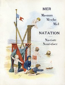 Letras M y N representando a niños en la playa, finales del siglo XIX (cromolitografía) de Timoleon Marie Lobrichon