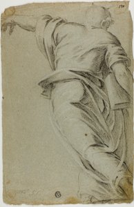 Moisés caminando hacia la izquierda, señalando con la mano izquierda de Tintoretto