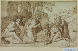 Adoración de los pastores (pluma y tinta sobre papel) de Titian (c.1488 1576)