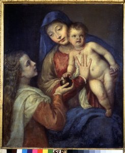 La Virgen y el Niño con María Magdalena. Pintura de Titien (Tiziano Vecellio o Vecelli o Tiziano del Cador de Titian (c.1488 1576)