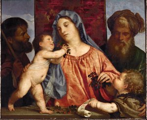 Madonna con cerezas ... (óleo sobre lienzo)