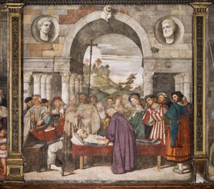 El corazón del avaro en el ataúd, la pared norte, Escuela del Santo, Basílica de San Antonio (Basílica del Santo), Padua, Italia de Titian (c.1488 1576)
