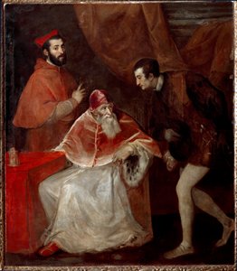 El Papa Pablo III y sus nietos (Alessandro y Ottavio Farnese)
