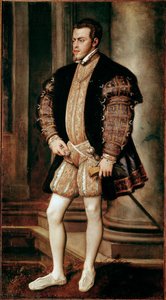 Retrato de Felipe II (1527-1598), hijo de Carlos V. Pintura de Tiziano Vecellio, conocido como El Tiziano (1485-1576). Palazzo Pitti, Galleria Palatina, Florencia.