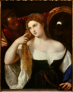 Retrato de una mujer con su tocador de Tiziano Vecelli