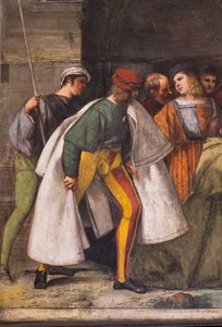 El Niño proclamando la inocencia de la Madre, la Muralla Norte, Escuela del Santo, detalle de 2195188 y 2195385 de Titian (c.1488 1576)