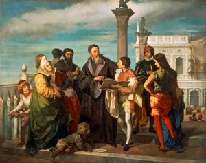El Encuentro Entre Tiziano y el joven Veronese en el Ponte della Paglia de Titian (c.1488 1576)