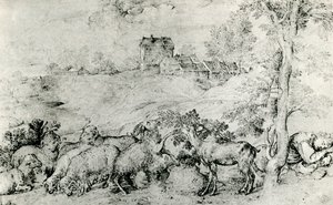 Paisaje con rebaño de ovejas, c1520 de Tiziano Vecelli