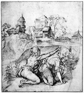 Paisaje con dos jóvenes, c1510, 1937 de Tiziano Vecelli