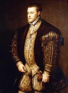 Retrato del Rey Felipe II de España, tres cuartos de longitud, con Media Armadura y la Insignia de la Orden del Toisón de Oro