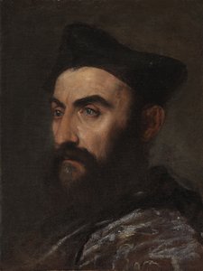 Retrato de un clérigo, busto, con abrigo azul y sombrero negro - un fragmento