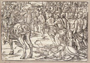 Cincinnatus ordena a los aequi pasar bajo el yugo de Tobias Stimmer