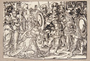 Sofonisba se arrodilla y suplica a Masinisa de Tobias Stimmer