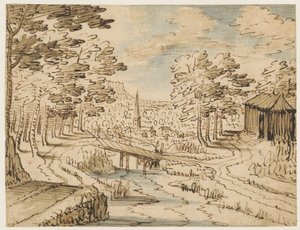 Paisaje con puente de Tobias Verhaecht (circle of)