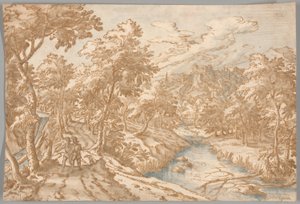 Paisaje con dos hombres caminando