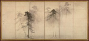 Pinos Izquierda de un par de pantallas plegables de seis secciones, siglo XVI de Hasegawa Tohaku