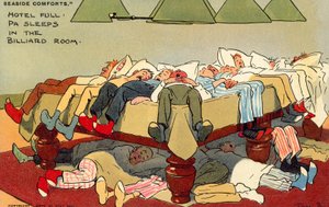 Hotel lleno, papá duerme en la sala de billar (cromolitografía)