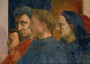 Los espectadores de la milagrosa resurrección del hijo del prefecto Teófilo son ... (fresco) de Tommaso Masaccio