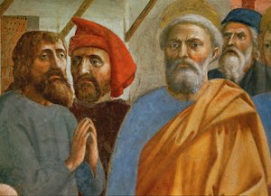 La sombra de San Pedro cae sobre el enfermo ... (pintura mural) de Tommaso Masaccio