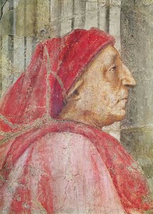 La Santísima Trinidad, detalle de la cabeza del donante masculino, 1427-28 (detalle)