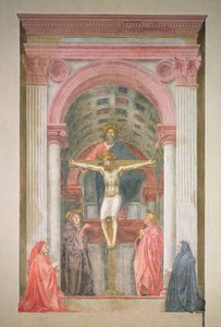 La Trinidad, 1427-28 (post restauración) (detalle) de Tommaso Masaccio