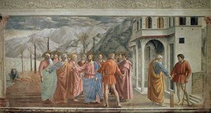 El pago del tributo (Il tributo) - Fresco de Tommaso di ser Giovanni di Mone Cassai llamado Masaccio (1401-1428), 254,5x598,3 cm