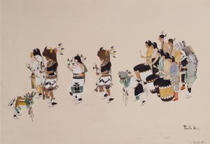 Buffalo Dance Chorus, c.1930-39 (témpera sobre tabla) de Tonita Peña