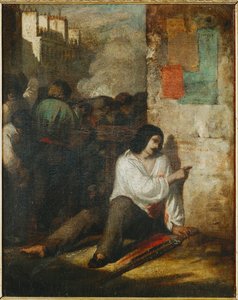 La barricada de 1848, también llamada El revolucionario herido ... (pintura sobre lienzo) de Tony Johannot