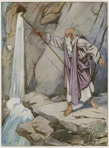 Moisés golpeando la roca para sacar agua de Tony Sarg