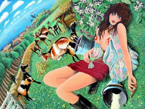 Mae Rose-Cottage sueña despierta sus fantasías eróticas, 2005 (acrílico sobre panel) de Tony Todd