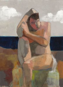 Figura contemplativa en la playa