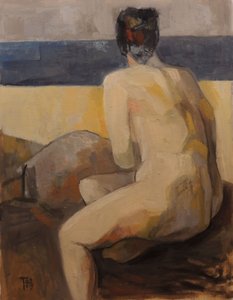Paisaje marino con desnudo contemplativo