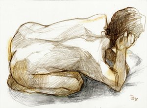 Boceto de un desnudo acurrucado de Tore Bahnson