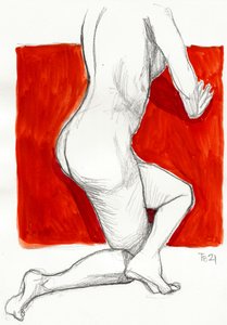 Estudio de una figura desnuda arrodillada de Tore Bahnson