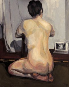 Mujer desnuda con un ordenador portátil de Tore Bahnson