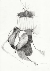Boceto de un bodegón con peras