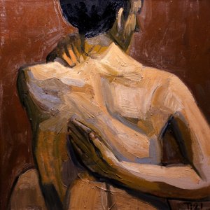 Espalda de un desnudo pensativo