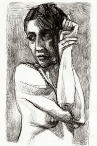 Dibujo de una mujer pensativa de Tore Bahnson