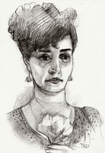 Boceto de una mujer pensativa de Tore Bahnson