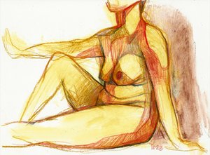 Dibujo de una figura desnuda recostada de Tore Bahnson