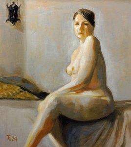 Mujer desnuda sentada de Tore Bahnson