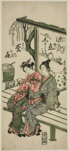 Amantes en una veranda de Torii Kiyohiro