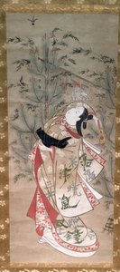 Niña jugando al timbal y al volante de Torii Kiyomasu II