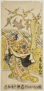 El Actor Onoe Kikugoro I como Tokiwa en la obra "Tonozukuri Genji Junidan," representada en el Teatro Ichimura en el undécimo mes, 1744