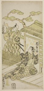Los Actores Ichimura Kamezo I como Yosaku y Arashi Tominosuke I como Koman de Torii Kiyomasu II