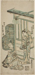 Los actores Sanogawa Ichimatsu I como Kosoke y Arashi Tominosuke I como Okiku