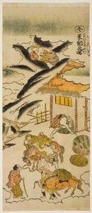 Invierno: Almacenando arroz (Fuyu: kome osame no zu), No. 4 de la serie "Las cuatro estaciones de los agricultores (Shiki no hyakusho)" de Torii Kiyomasu II
